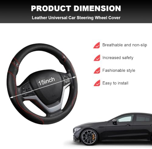 Car Steering Wheel Cover, 15 Inch Premium Leather Breathable Non-Slip Wheels - Image 2