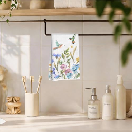 Hummingbird Kitchen Towels, Colorful Wildflower Humming Bird Hand Towels - Image 4
