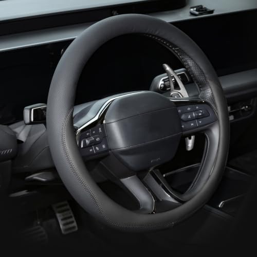 Valleycomfy Microfiber Leather Steering Wheel Cover 14.5"-15" Black by Valleycomfy