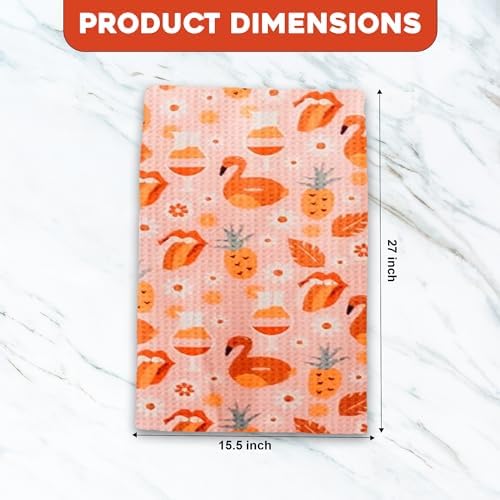 Wildflowers Microfiber Kitchen Towels | Pink & Orange Color Pattern| Waffle - Image 3