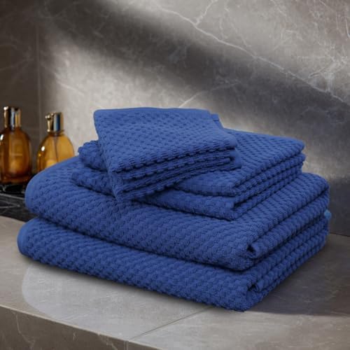 COTTON CRAFT Euro Spa Waffle Weave 6 Piece Towel Set - Image 4