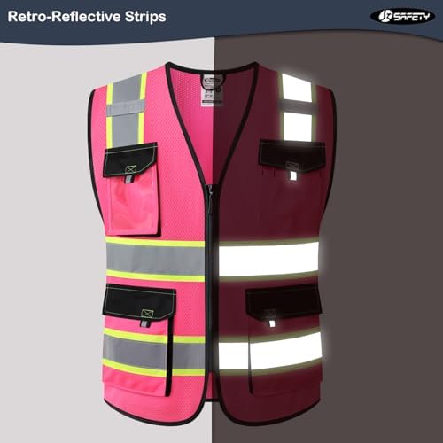 JKSafety Safety Vest for Men Women Hi Vis Reflective Vest JK220 Pink L - Image 2
