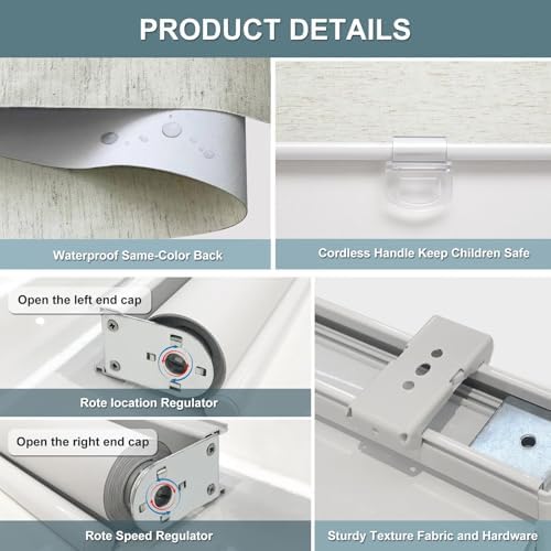 AOSKY Blackout Cordless Roller Shades, 33.5" W x 72" H, Linen Cream - Image 7