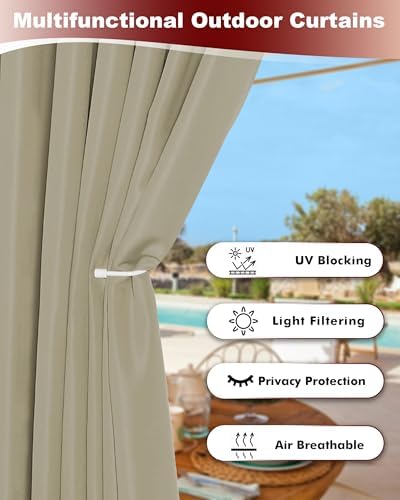 Grommet Outdoor Curtains for Patio Waterproof 8 Pcs 54x120 In Taupe - Image 3