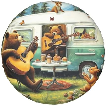 Forest Bear Playing Music Universal Spare Tire Cover, 14 Inch, Cute Waterproof by Unknown