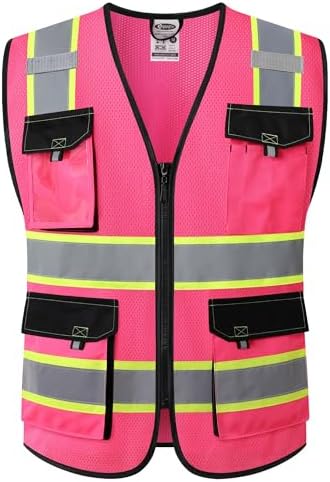 JKSafety Safety Vest for Men Women Hi Vis Reflective Vest JK220 Pink L by JKSafety