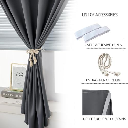 Magic Tape Stick On Curtains Window Shades Pull Down Blackout Window Cover - Image 5