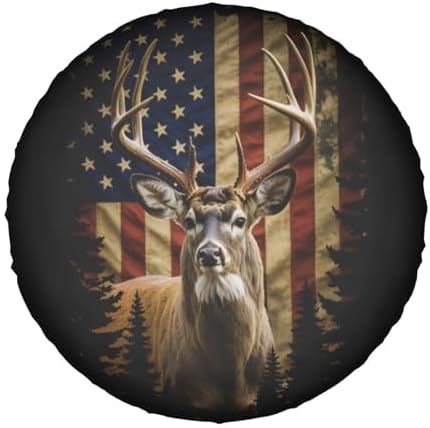 Deer American Flag Spare Tire Cover Wheel Protector Universal Fit - Image 7