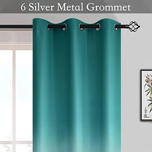 SimpleHome Teal to Grey White Ombre Room Darkening Curtains 63 Inch - Image 3