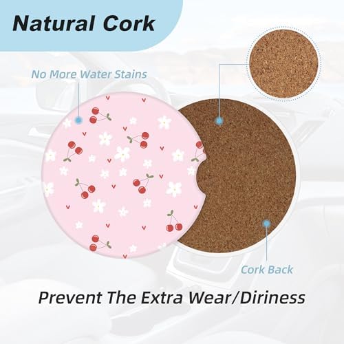 Pink Cherry Car Coasters for Cup Holders, 2 Pack Car Cup Holder Coasters for Car - Image 4