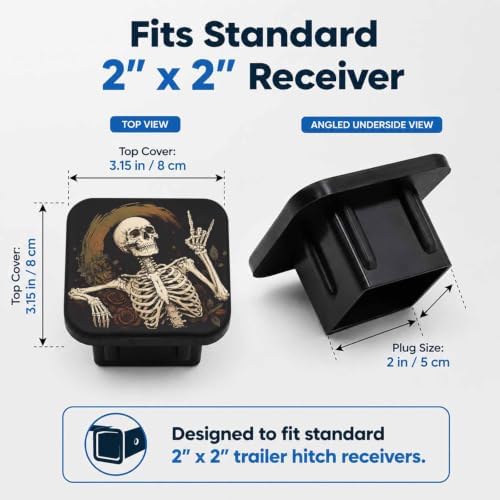 Hitch Cover Receiver Tube Hitch Plug Human Skeleton Rock and Roll, Tool-Free - Image 2