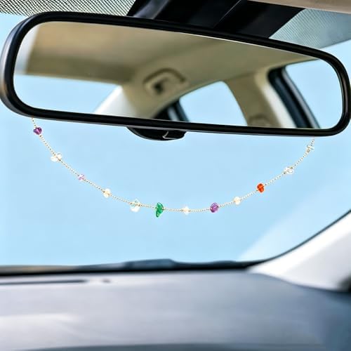 Natural Stone Rearview Mirror Charm Boho Aesthetic Colorful by LuneClat