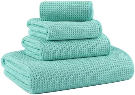 MICROFI Waffle Weave Bath Towel Set, Microfiber, 4 Pieces, Quick Dry, by Unknown
