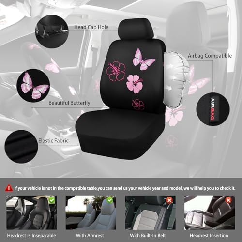 CAR PASS Universal Cloth Butterfly Car Seat Covers Full Set, Embroidered Flower - Image 5