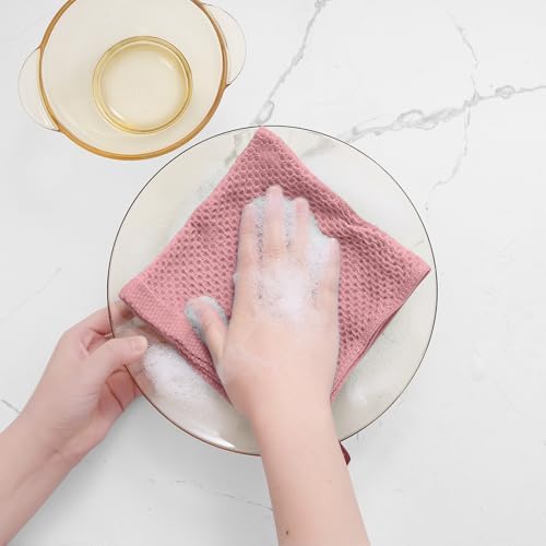 Homaxy 100% Cotton Waffle Weave Kitchen Dish Cloths 8-Pack, Dried Rose - Image 4