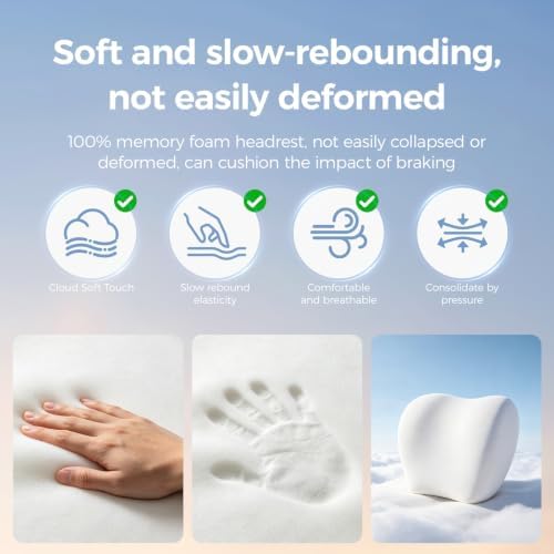 BABUR Car Neck Pillow Ergonomic 100% Memory Foam Headrest - Image 3