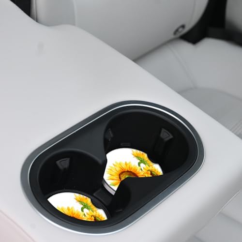 Sunflower Car Coasters for Drinks Absorbent, 2 Pack Cup Holders, 2.56" Ceramic - Image 6