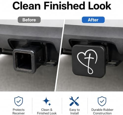 Faith Cross Heart Trailer Hitch Cover, 2 Inch Rubber Receiver Plug - Image 3