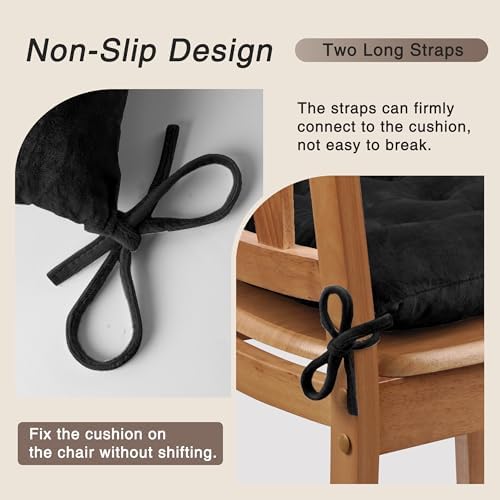OVOV 4 Pack Chair Cushions for Dining Chairs 15.5"x15.5" Black - Image 3