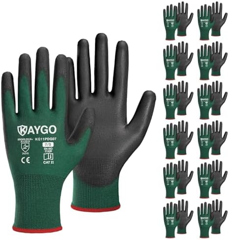KAYGO Safety Work Gloves for Men Women, PU Coated Palm & Fingers by KAYGO
