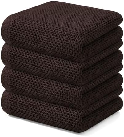 Kitinjoy 100% Cotton Waffle 4-Pack Kitchen Towels, Dark Brown by Kitinjoy