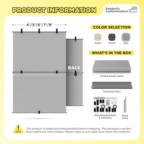 Outdoor Roller Shade 5'W x 10.5'H Cordless Shades Roll Up, Folding Exterior - Image 5