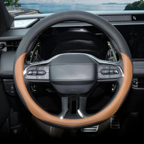 Valleycomfy Microfiber Leather Steering Wheel Cover 14.5"-15" Brown - Image 2
