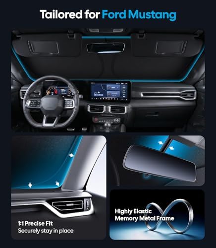 Wigoo for Ford Mustang Windshield Sunshade, Custom Fit, Keeps Interior Cool - Image 4