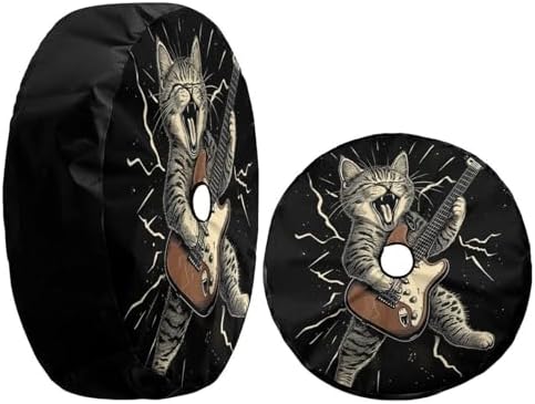 Delerain Spare Tire Cover with Backup Camera Hole Cat Playing Guitar Wheel - Image 3