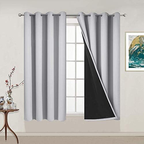 Yakamok Light Grey 100% Blackout Curtains 54 Inches Long 52" Wide 2 Panel by Yakamok
