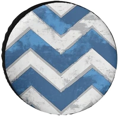 Heavy Duty Spare Tire Cover 14inch Blue and White Chevron Protectors by HighonHi