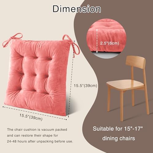 OVOV 6 Pack Chair Cushions for Dining Chairs 15.5"x15.5" Pink - Image 2
