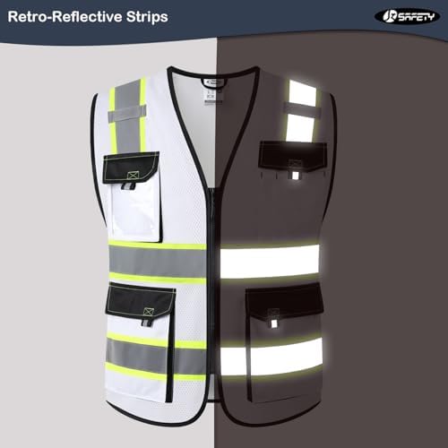 JKSafety Safety Vest for Men Women Hi Vis Reflective Vest JK220 White L - Image 2