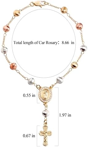 Gold Plated Beads Catholic Guadalupe Car Rearview Mirror Rosary - Image 4