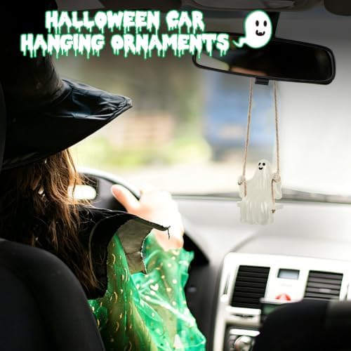 YGMONER Swinging Ghost Car Rearview Mirror Hanging Ornament, Luminous Pendant - Image 3