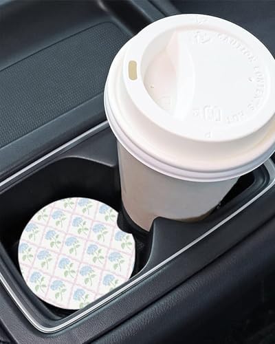Car Coasters for Cup Holders Set of 2 – Blue Hydrangea Trellis Cup Holder - Image 2