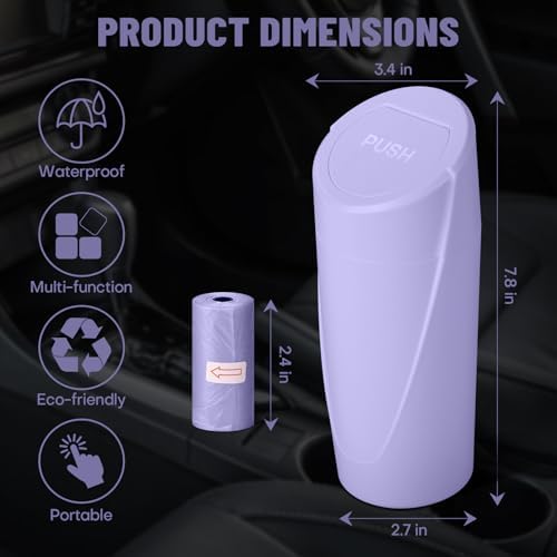 Car Trash Can Bin with Lid-2 Packs Car Garbage Can Cup Holder-Light Purple Mini - Image 6