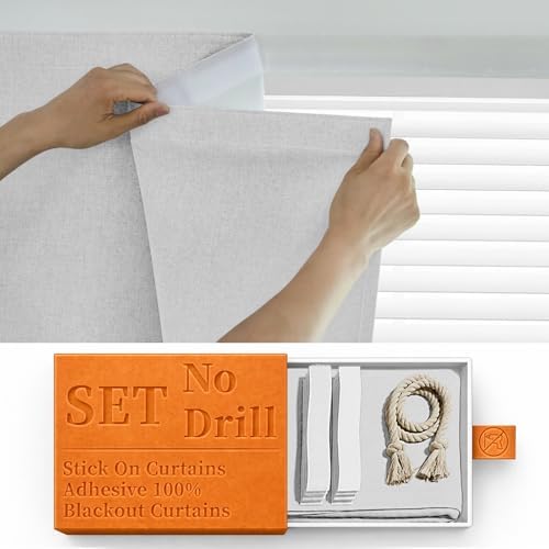100% Blackout Curtains for Bedroom Stick On Curtains Window Shades Pull Down by Sovtfides