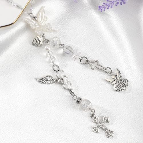 Angel Cross Rearview Mirror Charm Crystal Angel Wing Hanging Chain - Image 6
