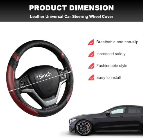 Car Steering Wheel Cover, 15 Inch Premium Leather Breathable Non-Slip Wheels - Image 2