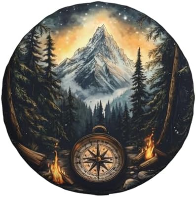 Spare Tire Cover for RV Camper, Nature Mountain Compass Tire Cover Protectors by Unknown