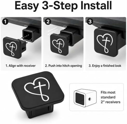 Faith Cross Heart Trailer Hitch Cover, 2 Inch Rubber Receiver Plug - Image 6