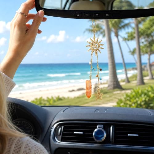 Crystal Tassel Hanging Car Charm Spiral Sun Healing Stones - Image 2