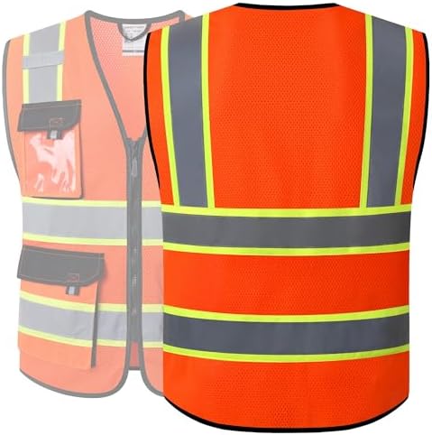 JKSafety Safety Vest for Men Women Hi Vis Reflective Vest JK220 Orange M - Image 5