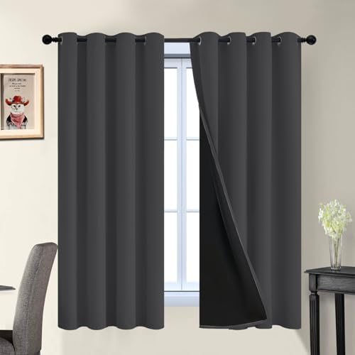 Yakamok Charcoal Grey 100% Blackout Curtains 63 Inches Long 52" Wide 2 PCS by Yakamok