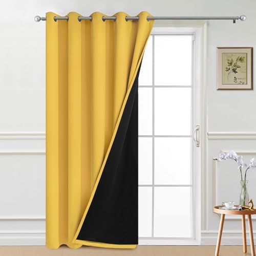 Yakamok Mustard Yellow Blackout Patio Door Curtain Panels W70 x L84 by Yakamok