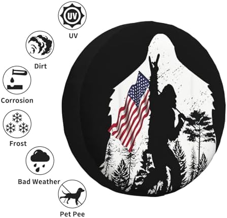 Spare Tire Cover with Camping Bigfoot American Flag Pattern 17inch - Image 3