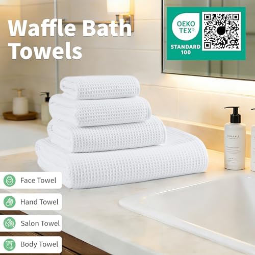 MICROFI Waffle Weave Bath Towel Set, Microfiber, 4 Pieces, Quick Dry, - Image 4