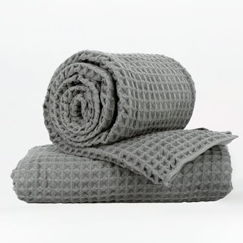 Luxury Organic Japanese Cotton Waffle Bath Towel | Thick, Quick Dry Bathroom by KOSMU