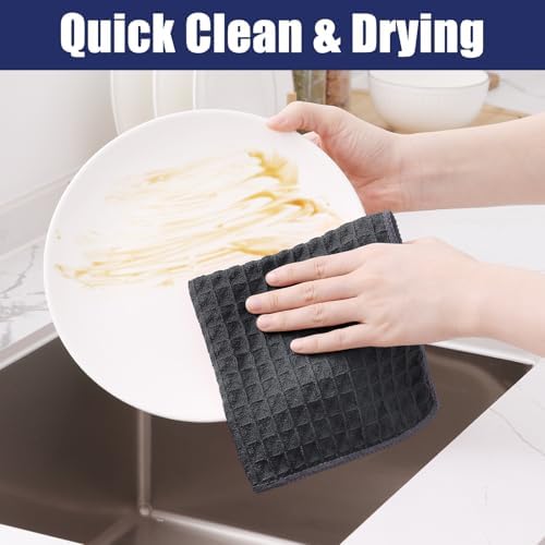 Homaxy Microfiber Waffle Weave Kitchen Towels, 8 Pack, Dark Grey - Image 4